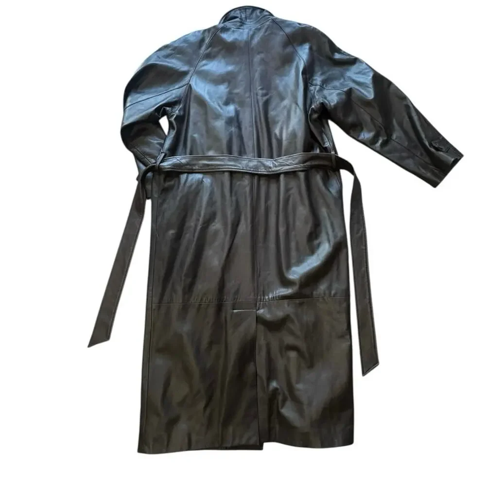 Vericci Man Brown Leather Trench Coat Full Length Duster Jacket Mens Size Large